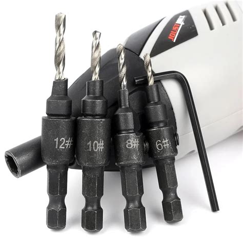 HOEN Hot 4pcs Hss Woodworking Ti Countersink Drill Bit Set Wood