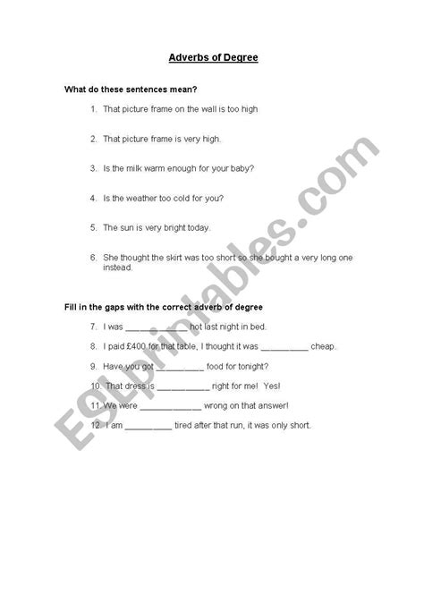 Adverbs Of Degree Worksheet