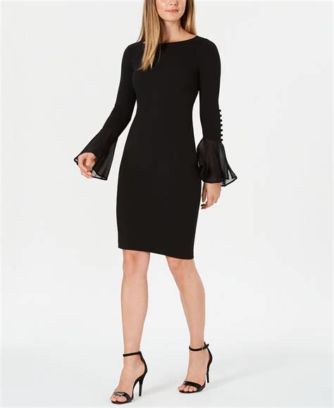 Calvin Klein Chiffon Bell Sleeve Sheath Dress Petite And Regular Macys