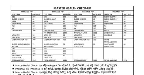 MASTER HEALTH CHECK UP MHC PACKAGES AND PRICE LIST 1 Docx Google Docs