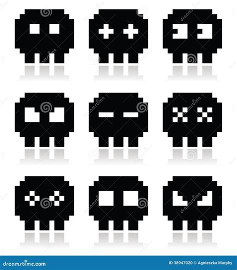 Pixelated 8bit Skull Icons Set Editorial Image - Image: 38947020