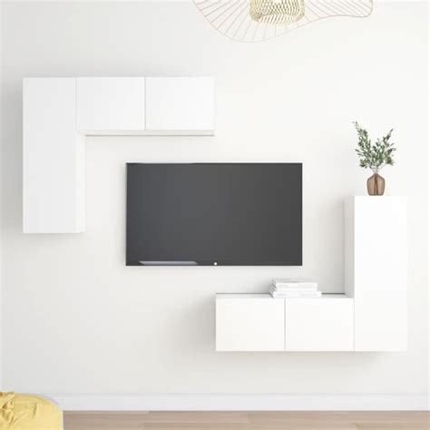 Meubles Tv Pcs Blanc Agglom R Cdiscount Maison