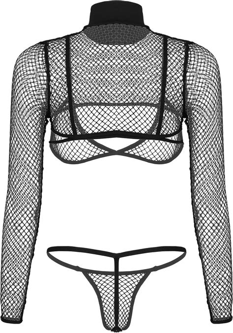 Amazon Acsuss Pcs Womens Fishnet Lingerie High Neck Long Sleeves