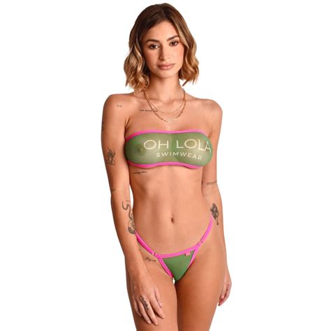 Oh Lola Swimwear Sheer Bandeau Bikini Green