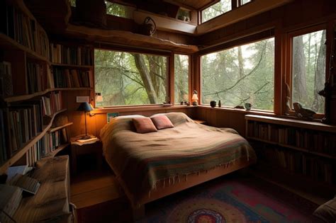 Premium Photo Cozy Bedroom Is Nestled In An Ecofriendly Home Amidst