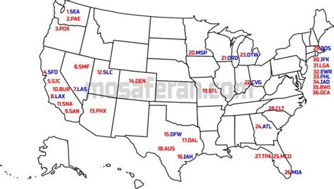 Unites States major international airports USA map - mosaferan