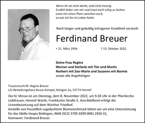 Traueranzeigen Von Ferdinand Breuer Wirtrauern