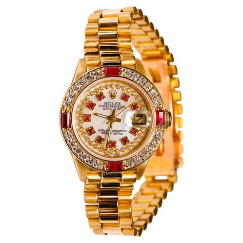 Rolex Ladies President Diamond Ruby Gold Watch For Sale At 1stdibs Rolex Ladies Presidential