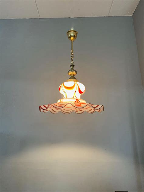 Gorgeous Pair Large Mid Century Modern Italian Murano Glass Art Pendant Lights For Sale At 1stdibs