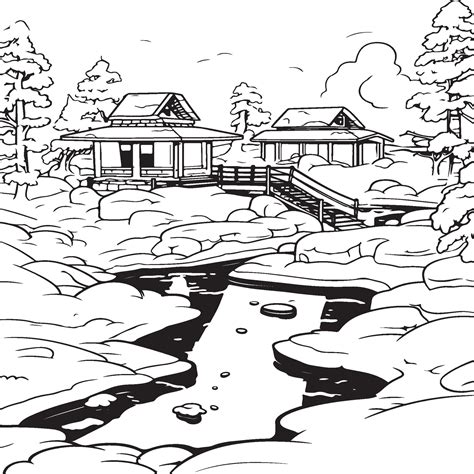 Coloring Page Depicting Winter Hot Springs Vector Art At Vecteezy