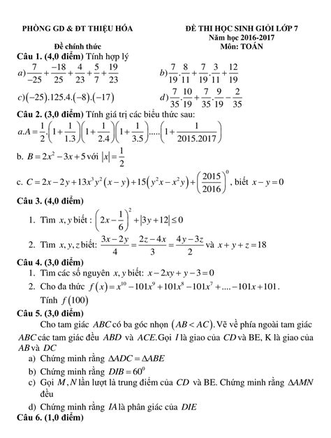 200 Đề thi HSG toán 7 năm 2017 - 2020 - Phần 1
