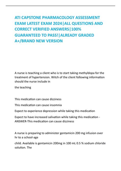 Ati Capstone Pharmacology Assessment Exam Latest Exam Questions