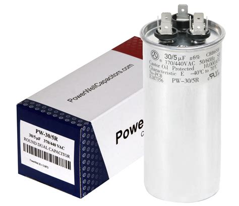 30 5 Uf Dual Run Round Capacitor 370 Or 440 VAC PowerWell Capacitors