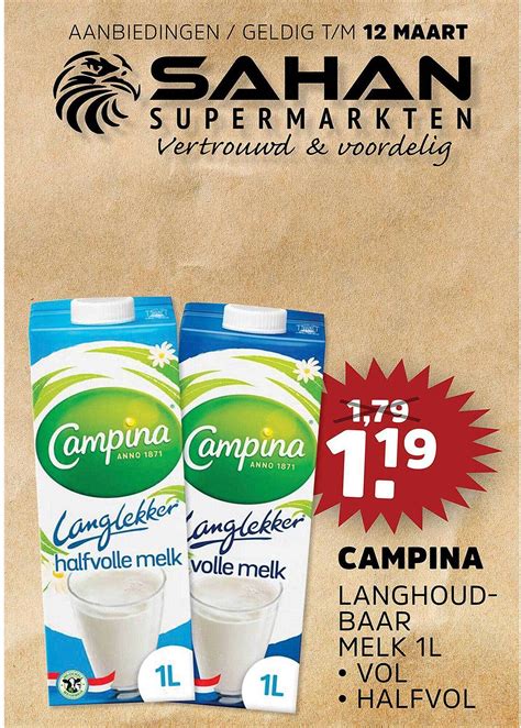 Campina Langhoudbaar Melk 1l Vol Of Halfvol Aanbieding Bij Sahan