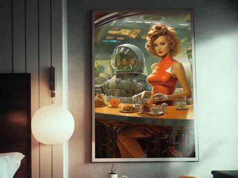 Retro-futuristic Woman and Robot Scene Fine Art Painting Poster High ...