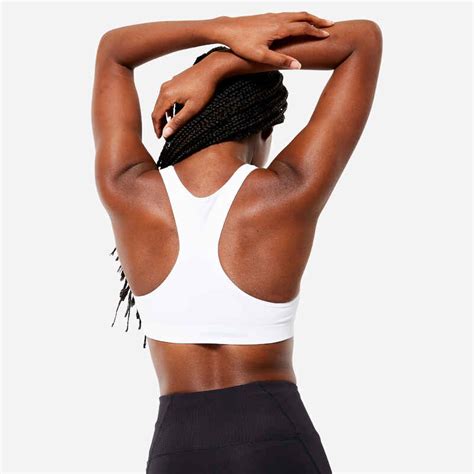 Womens Seamless Muscle Back Medium Support Sports Bra White Decathlon