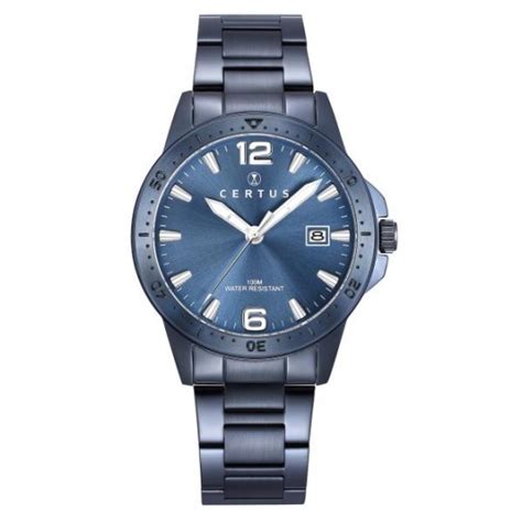 Montre Certus Homme Bracelet Acier Bleu Dateur A H Cadran Bleu