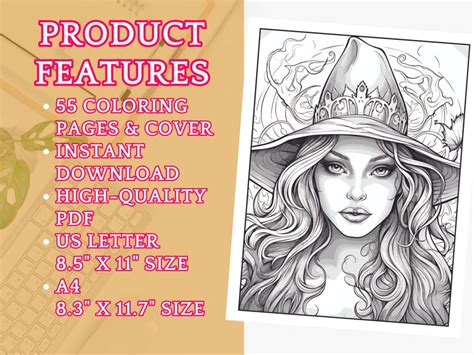 Printable Coloring Book Halloween Witch Coloring Pages Digital