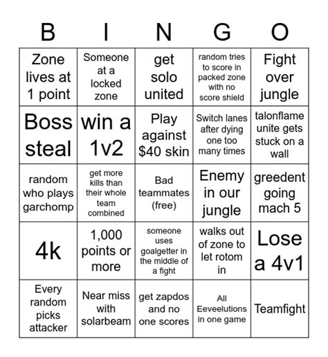 Pokemon Unite Bingo Card