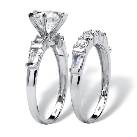 2 Piece 3 60 Tcw Round Cubic Zirconia Bridal Ring Set In 10k White Gold Palmbeach Jewelry