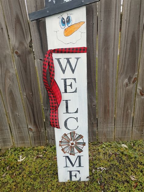 Ft Vertical Welcome Snowmen Sign For Front Porch Snowman Etsy