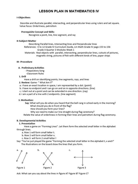 Lesson Plan Math 4 Q3 Week 1 Demo Pdf Perpendicular Rectangle