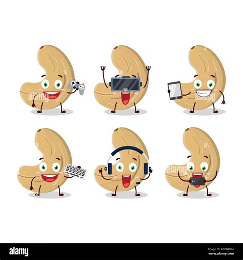 Cashew Nuts Cartoon Character Are Playing Games With Various Cute