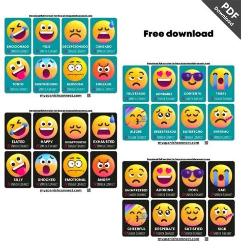 Free Feelings In Spanish Flashcards Emotions Emojis