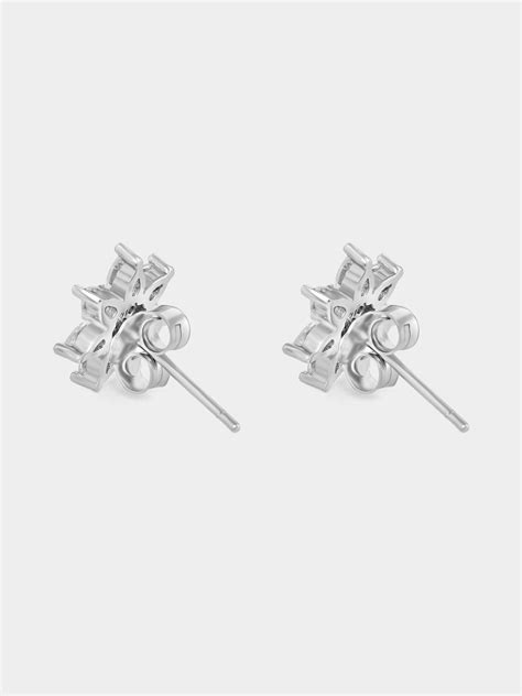 Sterling Silver Cubic Zirconia Flower Stud Earrings