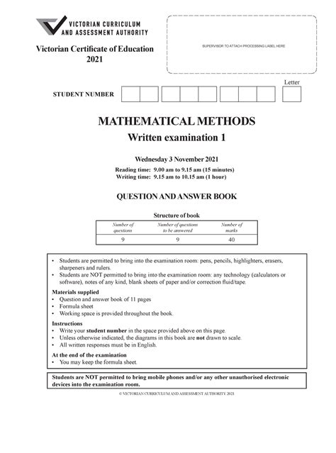 Vce Mathematical Methods Exam Studocu