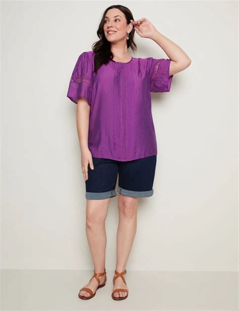 Autograph Pleated Front Lace Trim Top Autograph