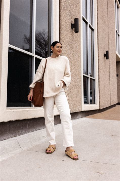 Beige Sweater White Jeans Outfit | kendi everyday