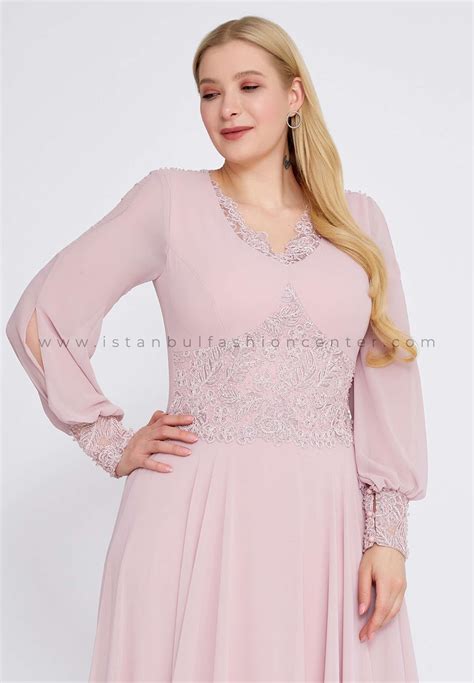 See L Ne Long Sleeve Maxi Chiffon Column Plus Size Pink Wedding Guest