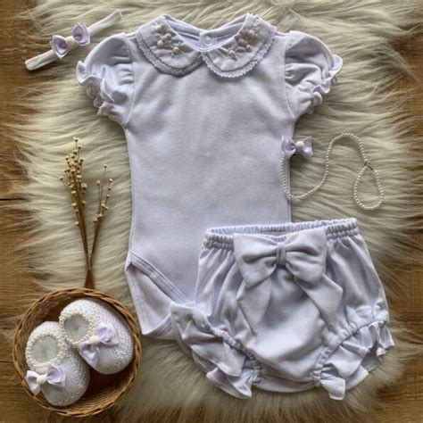 Conjunto Bebe Short La O E Body Em Algod O Pima Bordado Rococ E