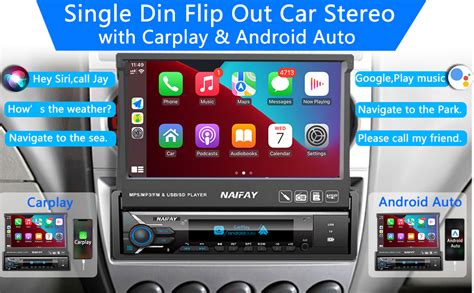 Single Din Touchscreen Car Stereo With Apple Carplay And Android Auto7 Inch Flip