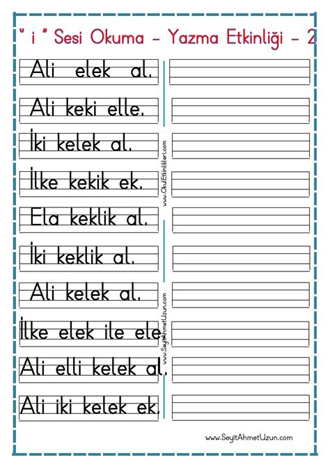 I Sesi Okuma Ve Yazma Etkinli I Seyit Ahmet Uzun E Itime Yeni