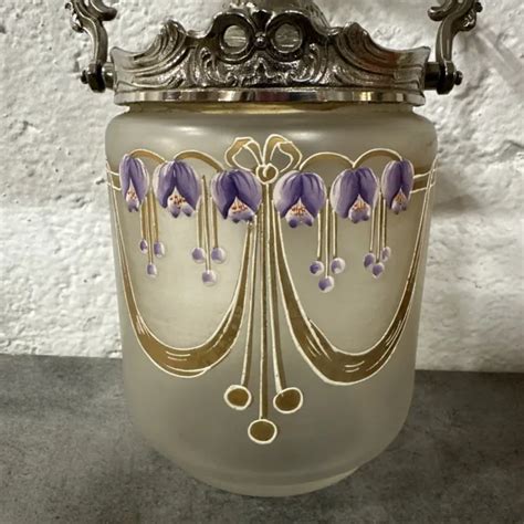 ANCIEN SEAU A biscuits Legras Art Nouveau émaillé métal argenté bucket