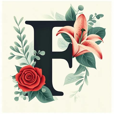 Floral Letter F Watercolor Premium Ai Generated Image