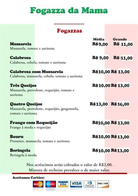 Menu Em Fogazza Da Mama Pub Bar S O Paulo