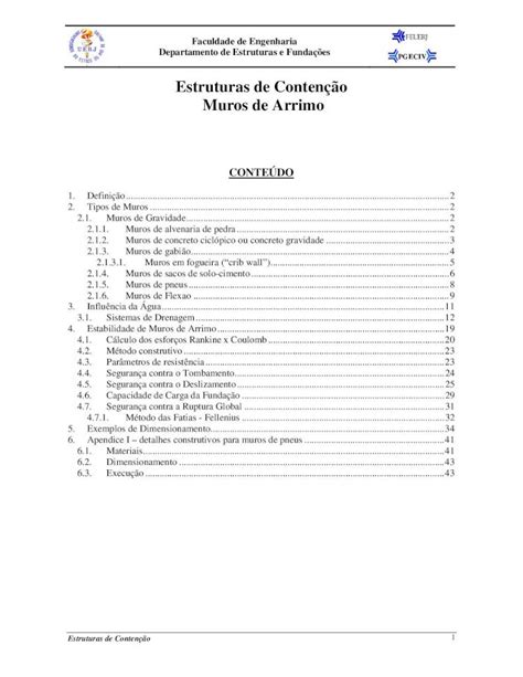 PDF Estruturas de Contenção Muros de Arrimo DOKUMEN TIPS