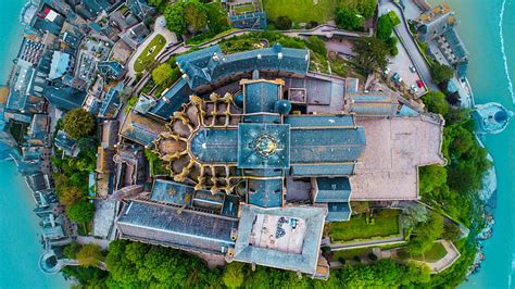 Religious Mont Saint Michel Aerial France Hd Wallpaper