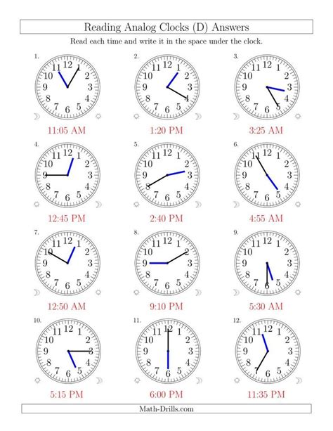 The Reading Time On 12 Hour Analog Clocks In One Hour Reading Time On