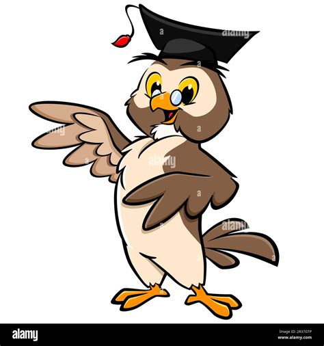 Vector Illustration Of A Cute Cartoon Owl With Graduation Cap For