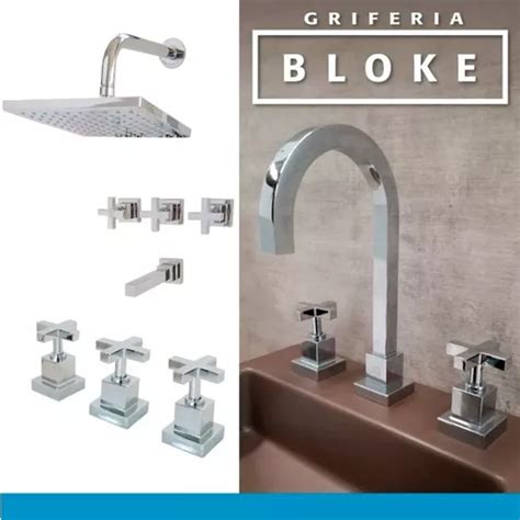 Set Griferia Block Cruz Lavatorio Mesada Bidet Cierre Ceramico Ducha