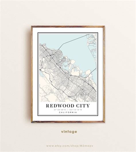 Redwood City California Map Redwood City CA Map Redwood City | Etsy