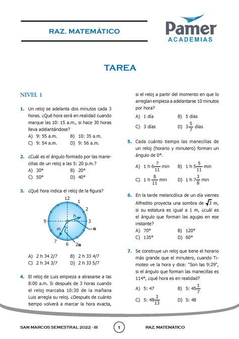 Rm S T Cronometr A I Raz Matem Tico Tarea San Marcos Semestral