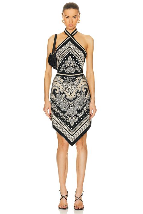 Balmain Halterneck Paisley Knit Midi Dress In Ivoire Noir Fwrd