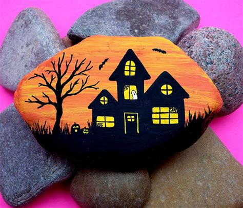 Downloadable Haunted House Painted Rock Tutorial Etsy