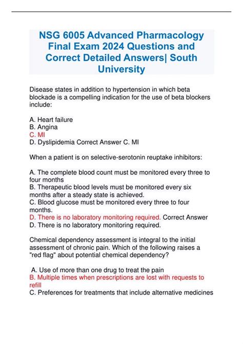 Nsg Advanced Pharmacology Final Exam Questions And Correct