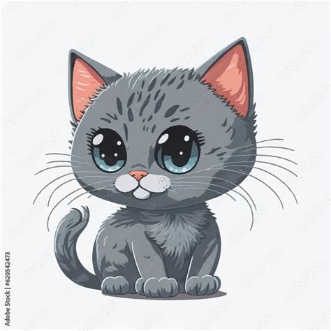 cute grey cat cartoon, vector, illustration, white background Stock ...